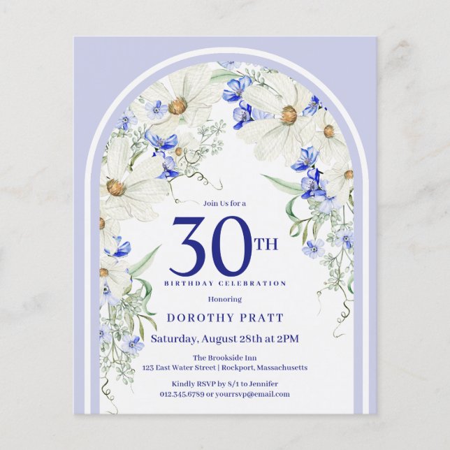 Papier Budget Blanc Bleu Arc Floral 30e Anniversaire Invi (Devant)