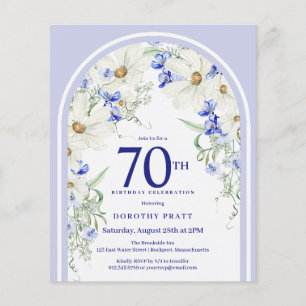 Papier Budget Blanc Bleu Arc Floral 70e Anniversaire Invi