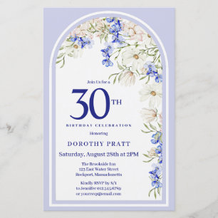 Papier Budget Blanc Bleu Floral 30e anniversaire Invitati