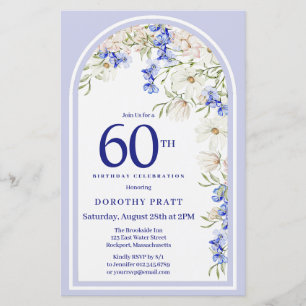 Papier Budget Blanc Bleu Floral 60e Anniversaire Invitati