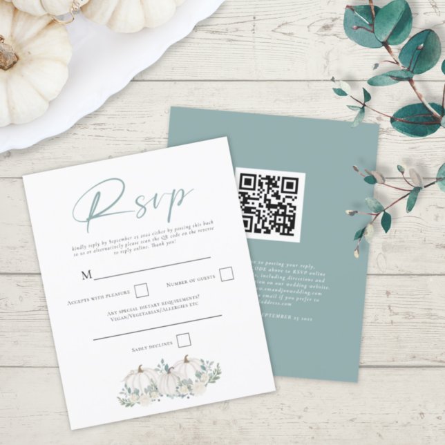 Papier Budget Blanc Citrouilles QR Code Mariage RSVP (Créateur téléchargé)