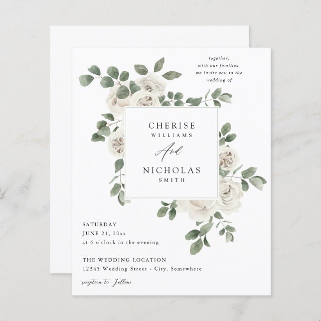 Papier Budget blanc doux Floral & Mariage Eucalyptus (Devant / Derrière)
