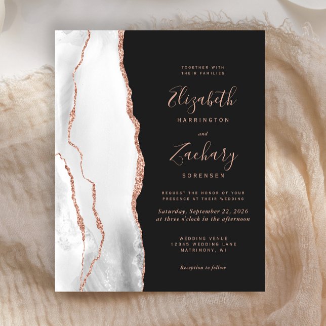 Papier Budget Blanc Gris Rose Or Agate Mariage foncé (Créateur téléchargé)