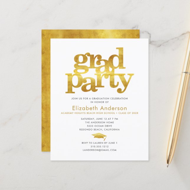 Papier Budget blanc or gris casquette moderne invitation  (Devant/Arrière en situation)