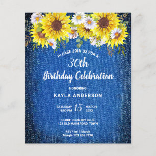 Papier Budget bleu bleu denim invitation tournesol