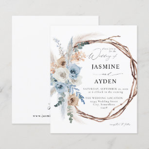 Papier Budget Bleu et Beige Boho Floral Mariage Wreath