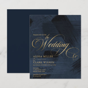 Papier BUDGET Bleu foncé, or Peinture Mariage Invitation