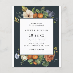Papier Budget Bleu Orange Botanique d'été Mariage Boho