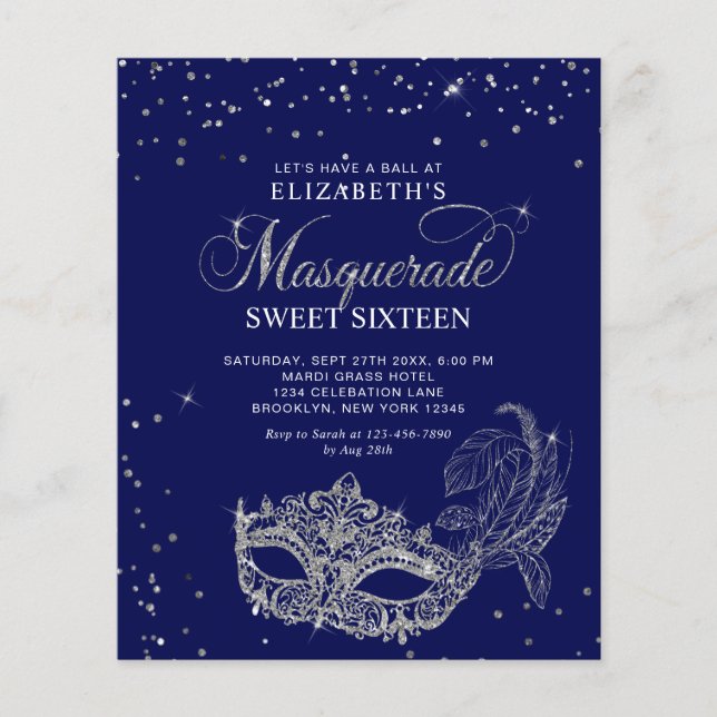Papier BUDGET Bleu Parties scintillant Argent Masquerade  (Devant)