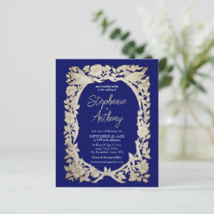Papier Budget Bleu Tan Vintage Bordure Floral Mariage d'o