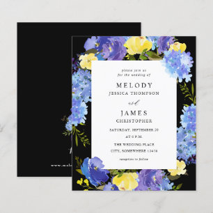 Papier Budget bleu violet et jaune Mariage floral - noir