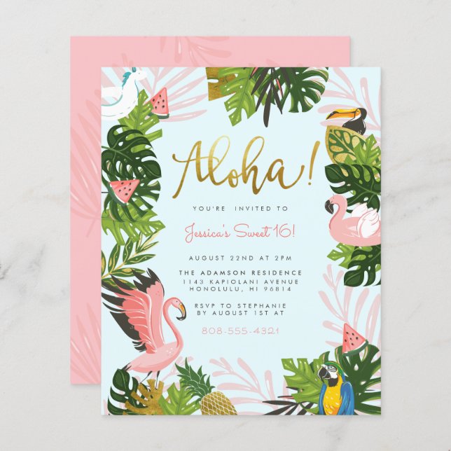 Papier Budget Blue Aloha Hawaii Tropical Gold Anniversair (Devant / Derrière)