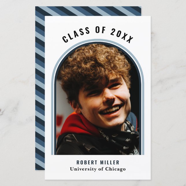 Papier Budget Blue Arch Faire-part de graduation photo (Devant / Derrière)