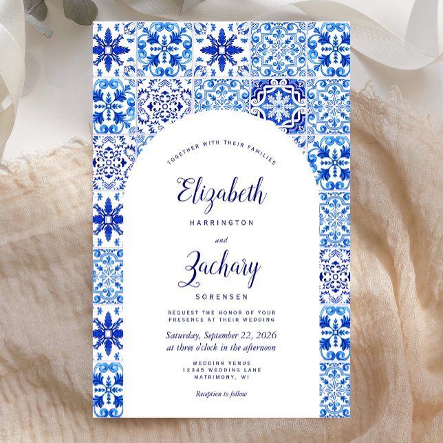 Papier Budget Blue Arch Portugais Carrelage Mariage Invit (Créateur téléchargé)