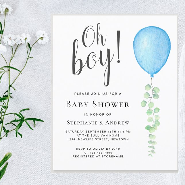 Papier Budget Blue Balloon Couples Baby shower Invitation (Créateur téléchargé)