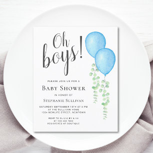 Papier Budget Blue Balloon Twins Baby shower Invitation