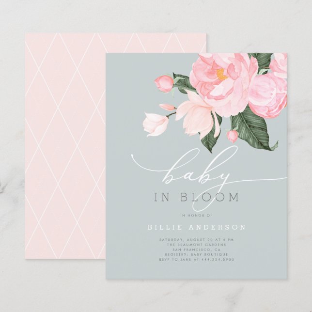 Papier Budget Blue Blush Floral Girl Baby in Bloom Douche (Devant / Derrière)