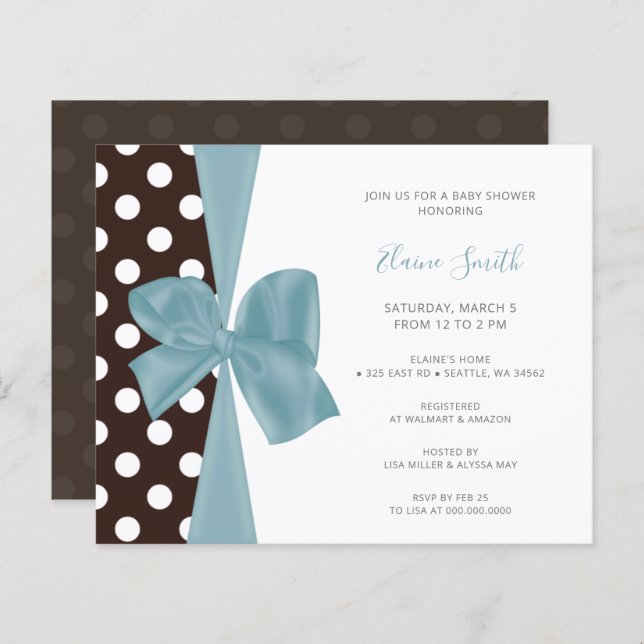 Papier Budget Blue Bow Boy Baby Shower Invitations (Devant / Derrière)