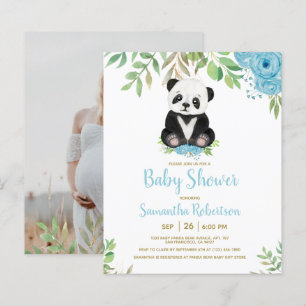 Papier Budget Blue Boy Bear Floral Baby shower Invitation