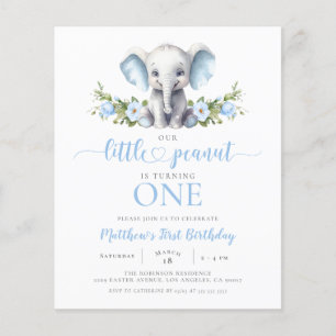 Papier Budget Blue Elephant Boy 1er Anniversaire Invitati