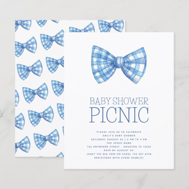 Papier Budget Blue En vichy Bow Cravate Baby shower Pique (Devant / Derrière)