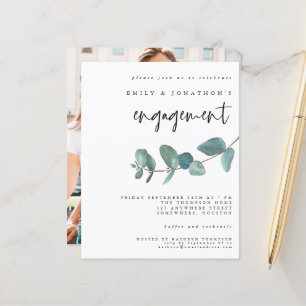 Papier Budget Blue Eucalyptus Photo Fiançailles Invitatio