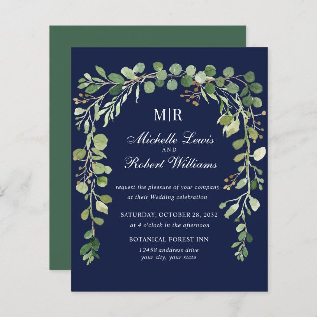 Papier BUDGET Blue FLORAL Arche été Printemps mariage (Devant / Derrière)