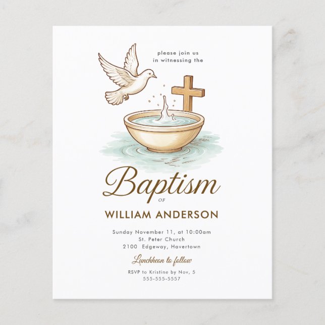 Papier Budget Blue Floral Cross Baptism Invitation (Devant)