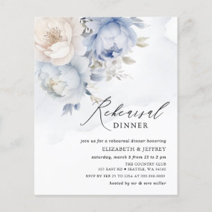 Papier Budget Blue Floral Répétition Dîner Invitations