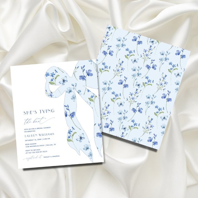 Papier BUDGET Blue Floral She's Tying Knot Fête des marié (Créateur téléchargé)