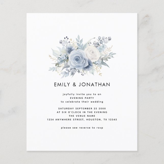 Papier Budget Blue Florals QR Mariage Soirée (Devant)