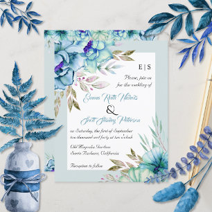 Papier BUDGET blue flowers QR code wedding invitation