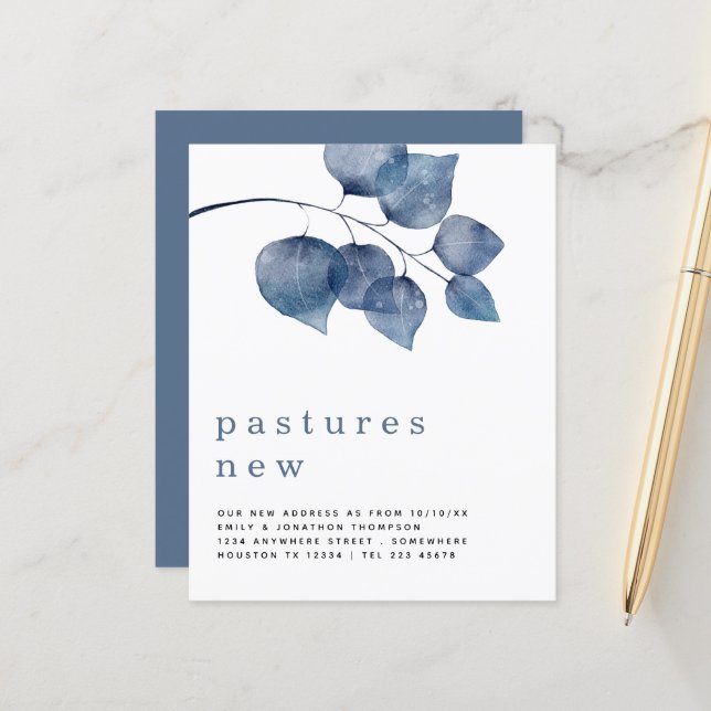 Papier Budget Blue Foliage Moving Nouveau détail d'adress (Devant/Arrière en situation)