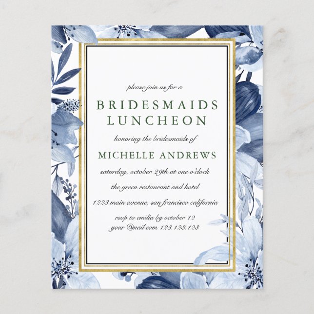 Papier BUDGET Blue Garden Bridesservantes Mariage de déje (Devant)