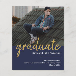 Papier Budget Blue Gold Faire-part de graduation photo
