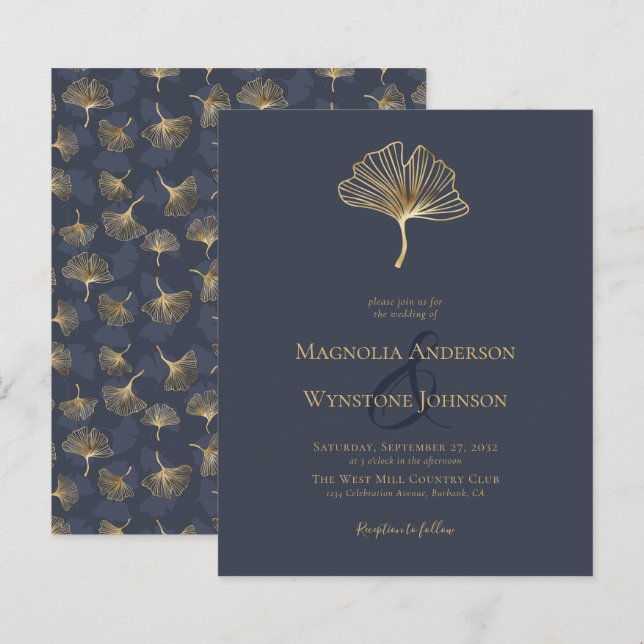 Papier Budget Blue Gold Foil Élégante invitation de maria (Devant / Derrière)