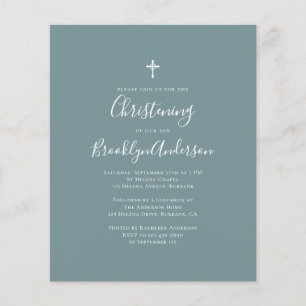 Papier Budget Blue Green Christening Invitation