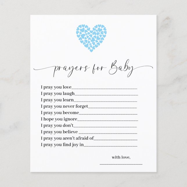 Papier Budget Blue Heart Prayers for Baby Shower Card (Devant)