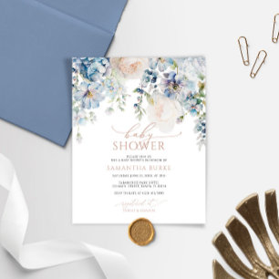 Papier Budget Blue Hydrangea Blush Baby shower Invitation