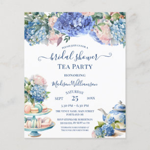 Papier Budget Blue Hydrangea Fête des mariées Tea QR code
