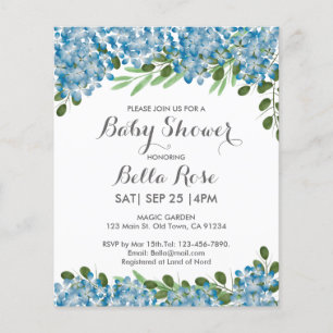 Papier Budget Blue Hydrangeas Baby shower Invitation