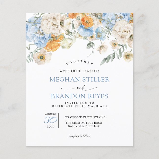 Papier Budget - Blue Marigold Fleurs sauvages Mariage Inv (Devant)
