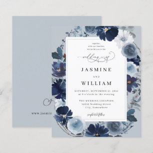 Papier Budget Blue & Navy Floral sur Dusty Blue Mariage