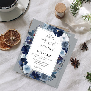 Papier Budget Blue & Navy Floral sur Mariage gris