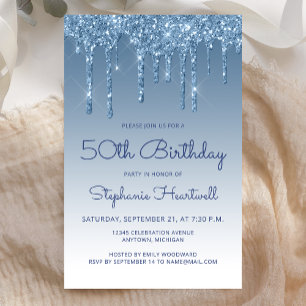 Papier Budget Blue Parties scintillant Drip 50th Birthday