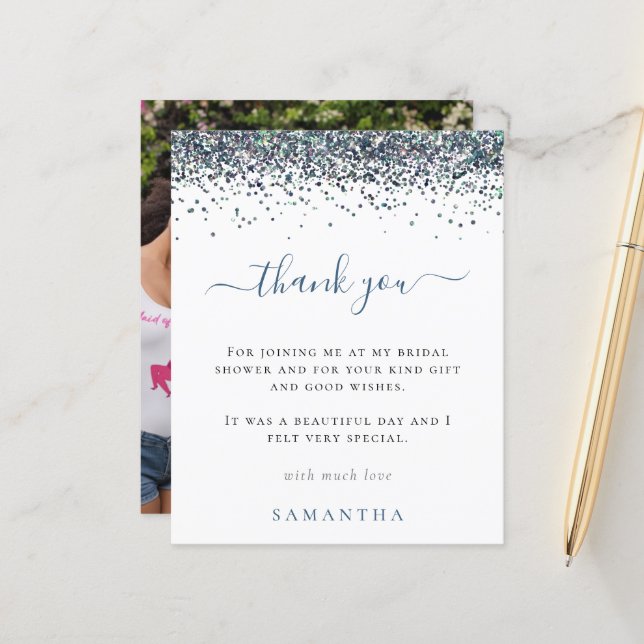 Papier Budget Blue Parties scintillant photo Fête des mar (Devant/Arrière en situation)