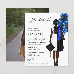 Papier Budget Blue Photo Elle L'A Fait Graduation Invitat