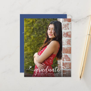 Papier Budget Blue Photo Graduation Script Invitation