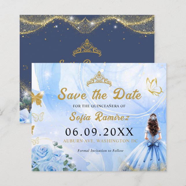 Papier Budget Blue Princess Quinceañera Enregistrer La Da (Devant / Derrière)