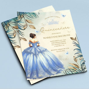 Papier Budget Blue Robe Papillon Quinceañera Invitation